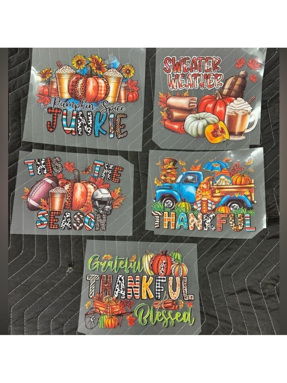 Set of 5 Colorful Fall Themed Sublimation Graphics